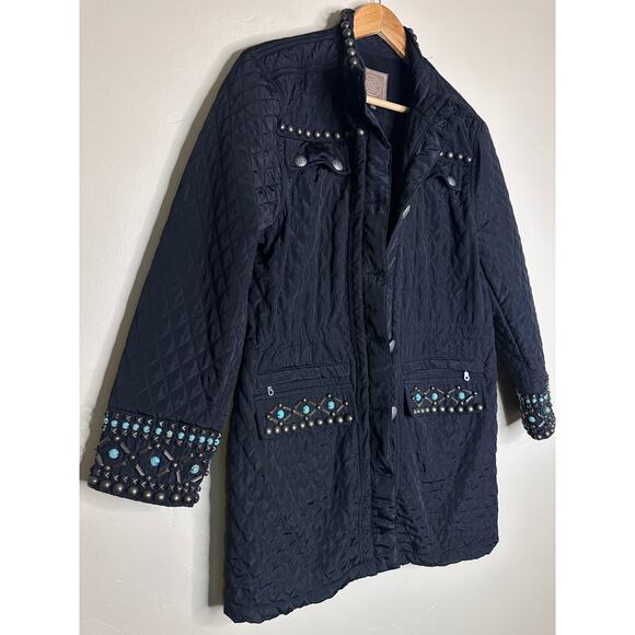 Double D Ranch Black Quilted Jacket Turquoise and Bronze Details LARGE - Picture 2 of 6
